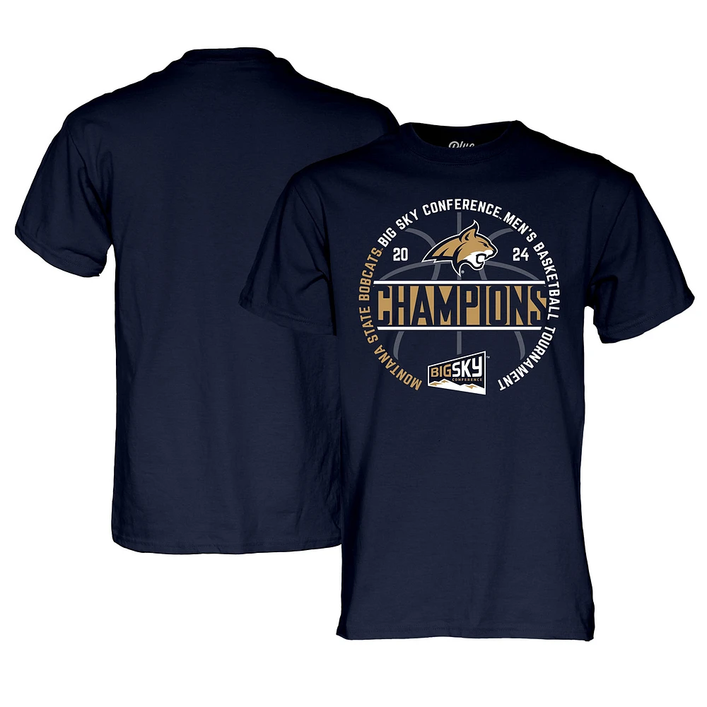 Unisex Blue 84 Navy Montana State Bobcats 2024 Big Sky Men's Basketball Conference Tournament Champions T-Shirt