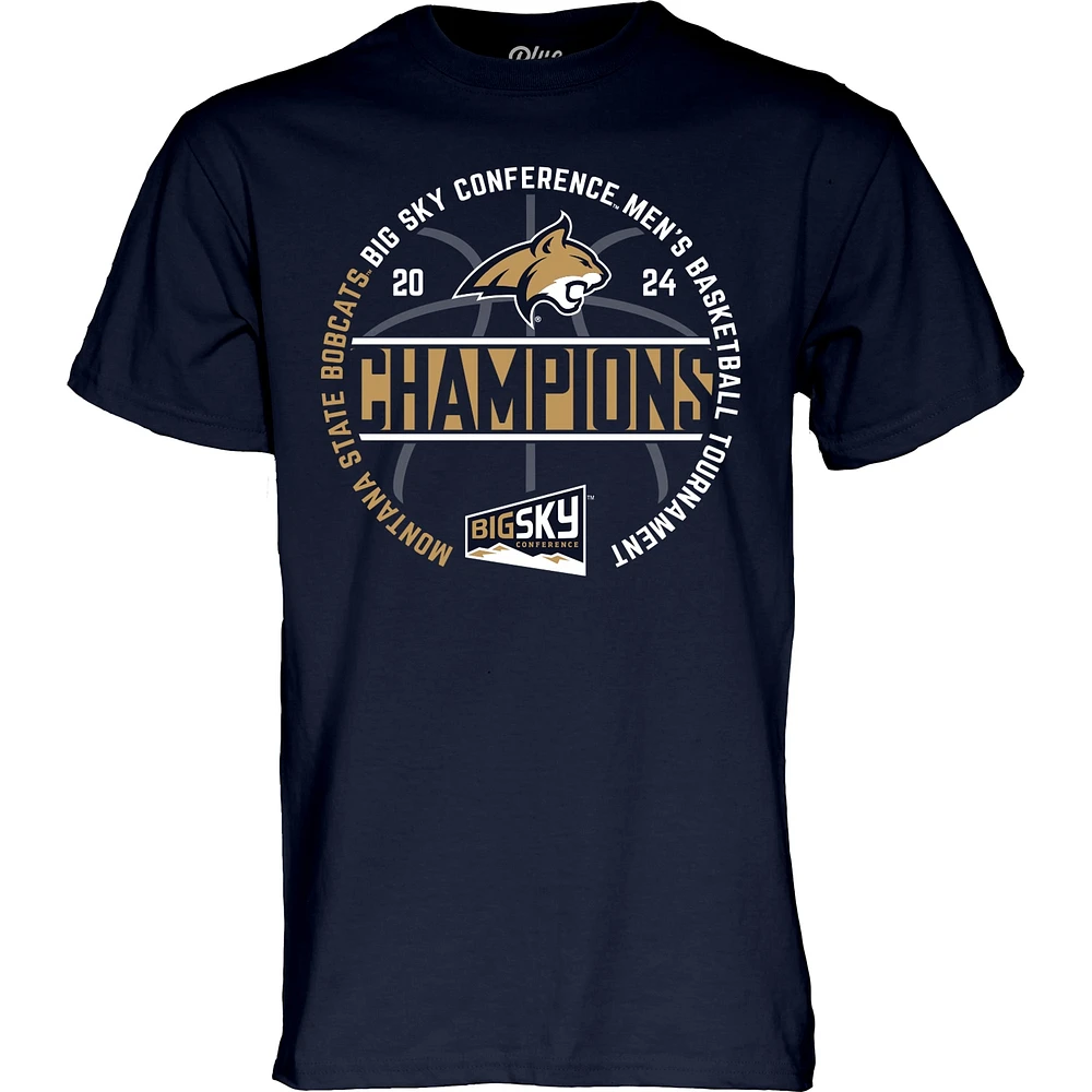 Unisex Blue 84 Navy Montana State Bobcats 2024 Big Sky Men's Basketball Conference Tournament Champions T-Shirt