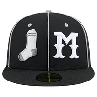 Men's New Era Black Montgomery Biscuits Theme Night Gray Sox 59FIFTY Fitted Hat