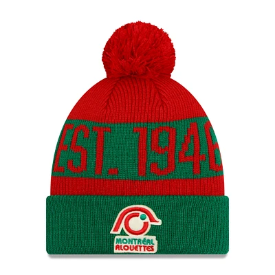 Bonnet en tricot à revers Turf Traditions des Alouettes de Montréal New Era vert pour hommes avec pompon