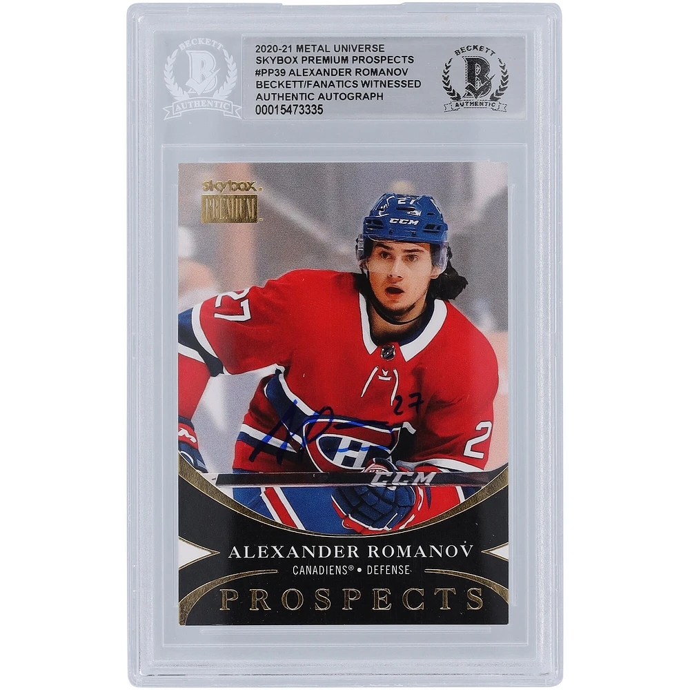 Alexander Romanov Montreal Canadiens Autographed 2020-21 Upper Deck Metal Universe Skybox Premium Prospects #PP-39 Beckett Fanatics Witnessed Authenticated Rookie Card