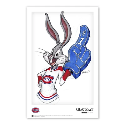Affiche imprimée des Canadiens de Montréal de Bugs Bunny, Looney Tunes, 11" x 17"