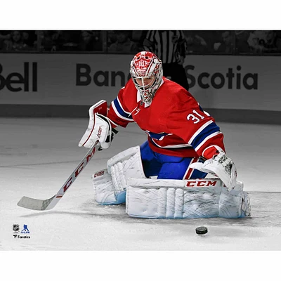 Carey Price Montreal Canadiens Unsigned Red Jersey Making Save Spotlight Photograph