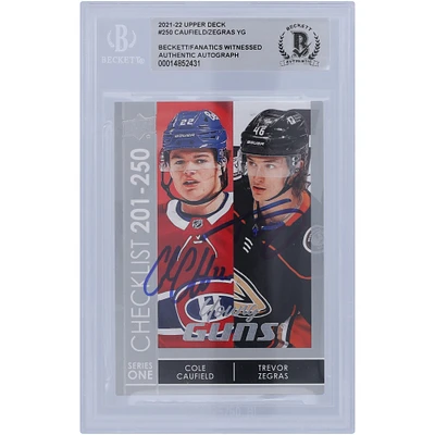 Cole Caufield des Canadiens de Montréal et Trevor Zegras des Ducks d'Anaheim ont autographié la carte de recrue authentifiée 2021-22 Upper Deck Young Guns Checklist Silver #250 Beckett Fanatics