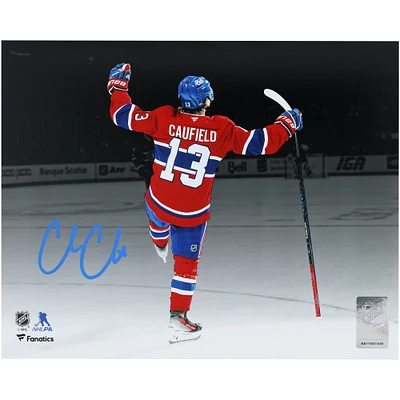 Cole Caufield Montreal Canadiens Autographed 8" x 10" Red Jersey Spotlight Celebration Photograph 