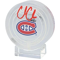 Cole Caufield Montreal Canadiens Autographed Crystal Puck - Filled with Game-Used Ice from the 2024-25 Season
