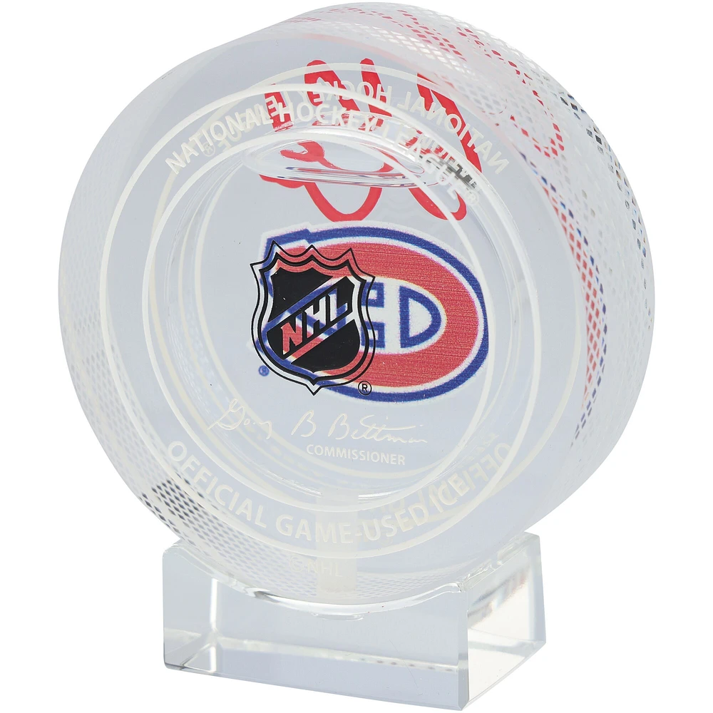 Cole Caufield Montreal Canadiens Autographed Crystal Puck - Filled with Game-Used Ice from the 2024-25 Season