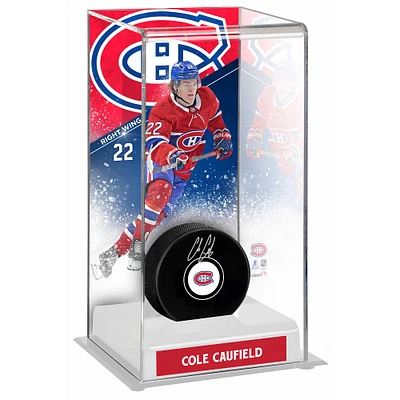Cole Caufield Montreal Canadiens Autographed Puck with Deluxe Tall Hockey Puck Case