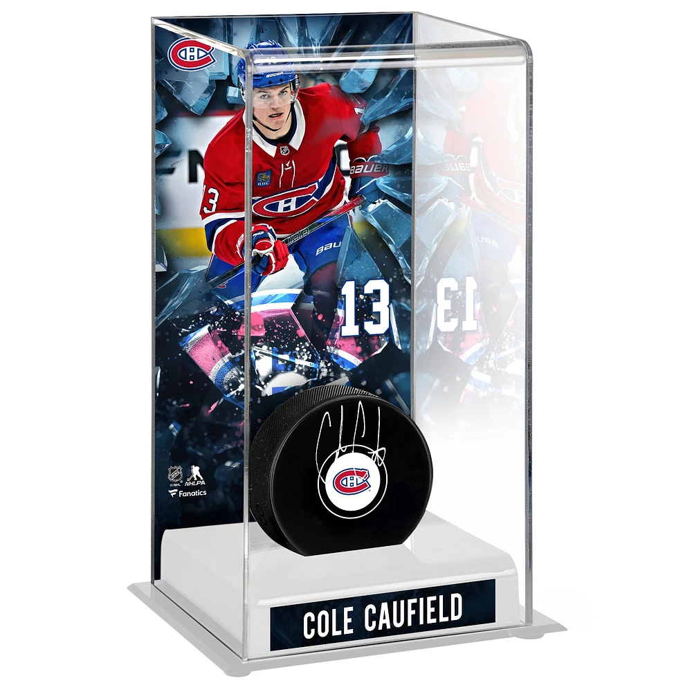 Rondelle autographiée des Canadiens de Montréal de Cole Caufield avec étui de luxe pour rondelle de hockey de grande taille