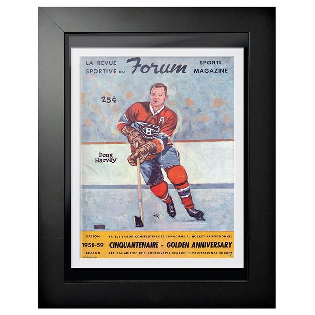 Doug Harvey Canadiens de Montréal 1958 Forum Sports Magazine - Couverture de programme encadrée 12'' x 16''