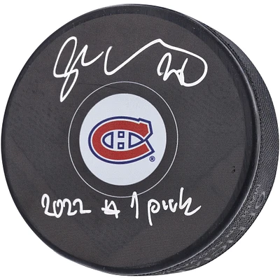 Rondelle de hockey autographiée par Juraj Slafkovsky des Canadiens de Montréal avec l'inscription « #1 Pick »