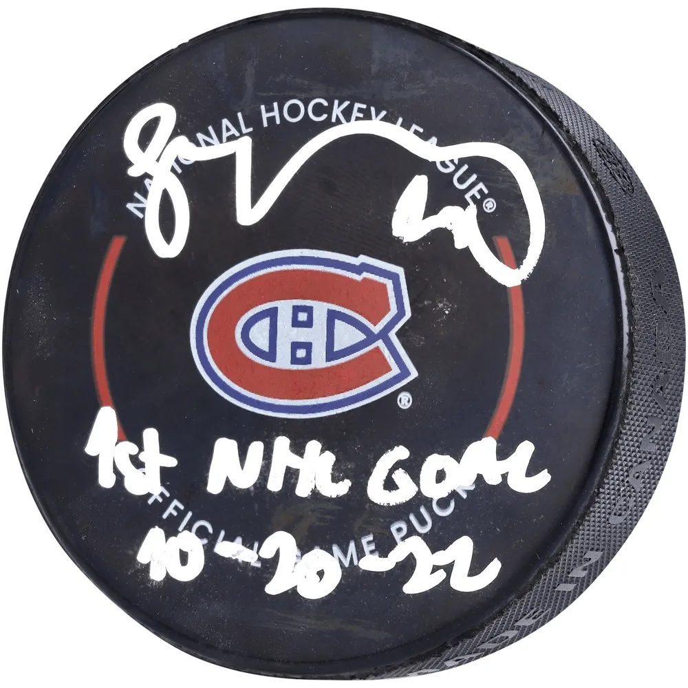Juraj Slafkovsky Montreal Canadiens Autographed Official Game Puck with 1st NHL Goal 10-20-22 Inscription