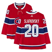 Maillot authentique adidas rouge autographié par Juraj Slafkovsky des Canadiens de Montréal avec inscription « 1st NHL HT 4-9-24 » - Édition limitée #25/25