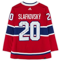 Maillot authentique adidas rouge autographié par Juraj Slafkovsky des Canadiens de Montréal avec inscription « 1st NHL HT 4-9-24 » - Édition limitée #25/25