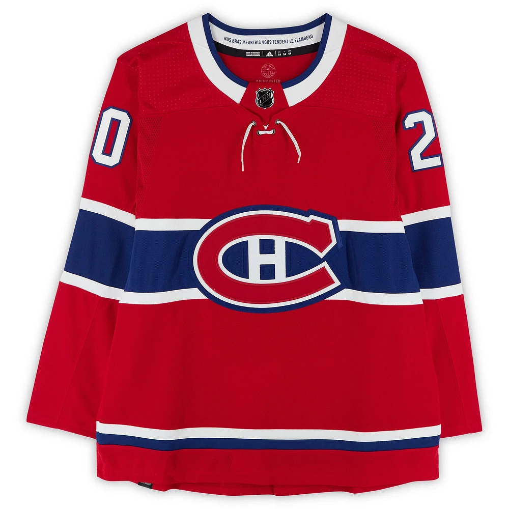 Maillot authentique adidas rouge autographié par Juraj Slafkovsky des Canadiens de Montréal avec inscription « 1st NHL HT 4-9-24 » - Édition limitée #25/25