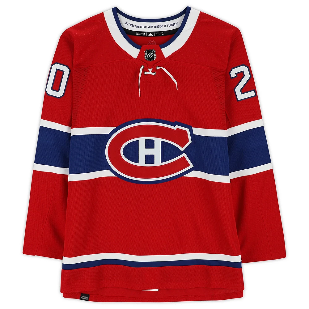 Maillot authentique adidas rouge autographié par Juraj Slafkovsky des Canadiens de Montréal avec l'inscription « 1st NHL Goal 10/20/22 »