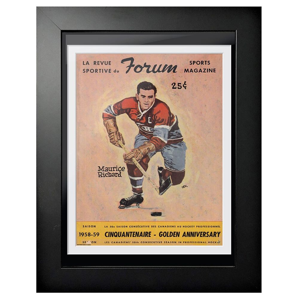 Maurice Richard Montreal Canadiens 1958 Forum Sports Magazine - 12'' x 16'' Framed Program Cover