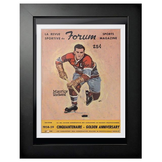 Maurice Richard Canadiens de Montréal 1958 Forum Sports Magazine - Couverture de programme encadrée 12'' x 16''