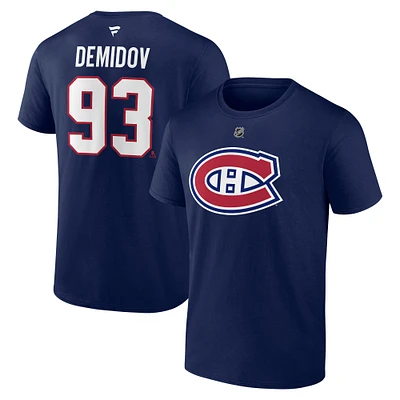 Men's Fanatics Ivan Demidov Navy Montreal Canadiens Authentic Stacked Name & Number T-Shirt