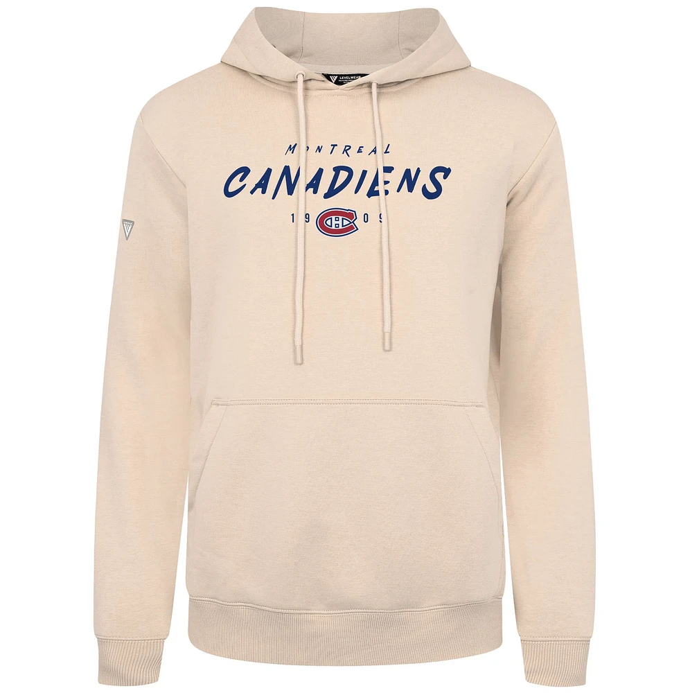 Men's Levelwear Cream Montreal Canadiens Scratched Podium Pullover Hoodie