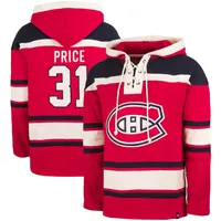 Chandail à capuchon avec nom et numéro de joueur Lacer des Canadiens Montréal '47 Carey Price pour hommes, rouge