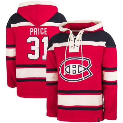 Men's '47 Carey Price Red Montreal Canadiens Lacer Player Name & Number Pullover Hoodie