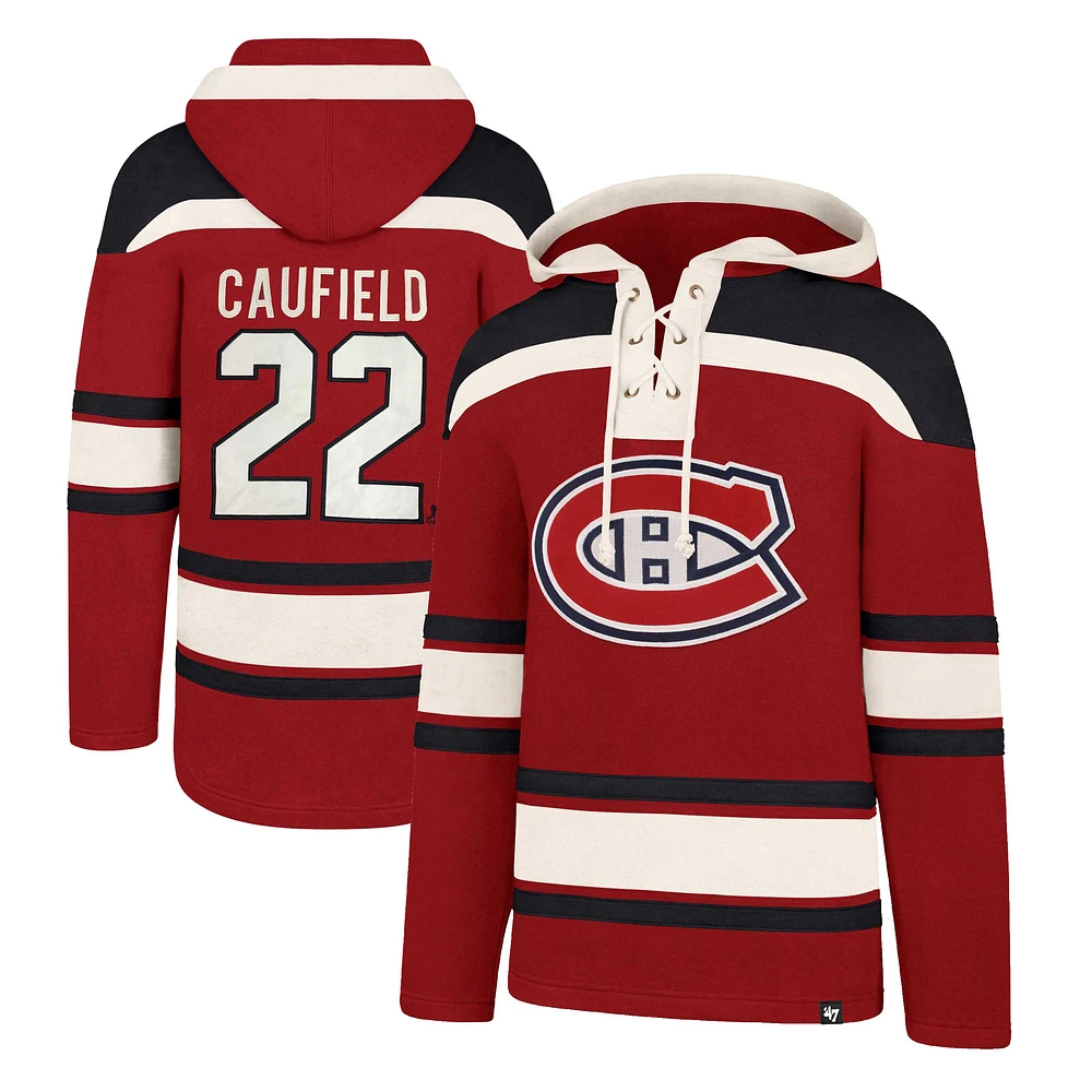 Nom et numéro du joueur Lacer des Canadiens de Montréal '47 Cole Caufield rouge pour homme - Chandail à capuchon lacets