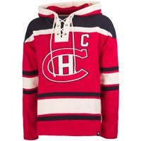 Men's '47 Jean Beliveau Red Montreal Canadiens Lacer Player Name & Number Pullover Hoodie