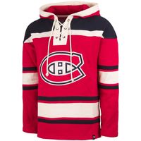 Men's '47 Patrick Roy Red Montreal Canadiens Lacer Player Name & Number Pullover Hoodie