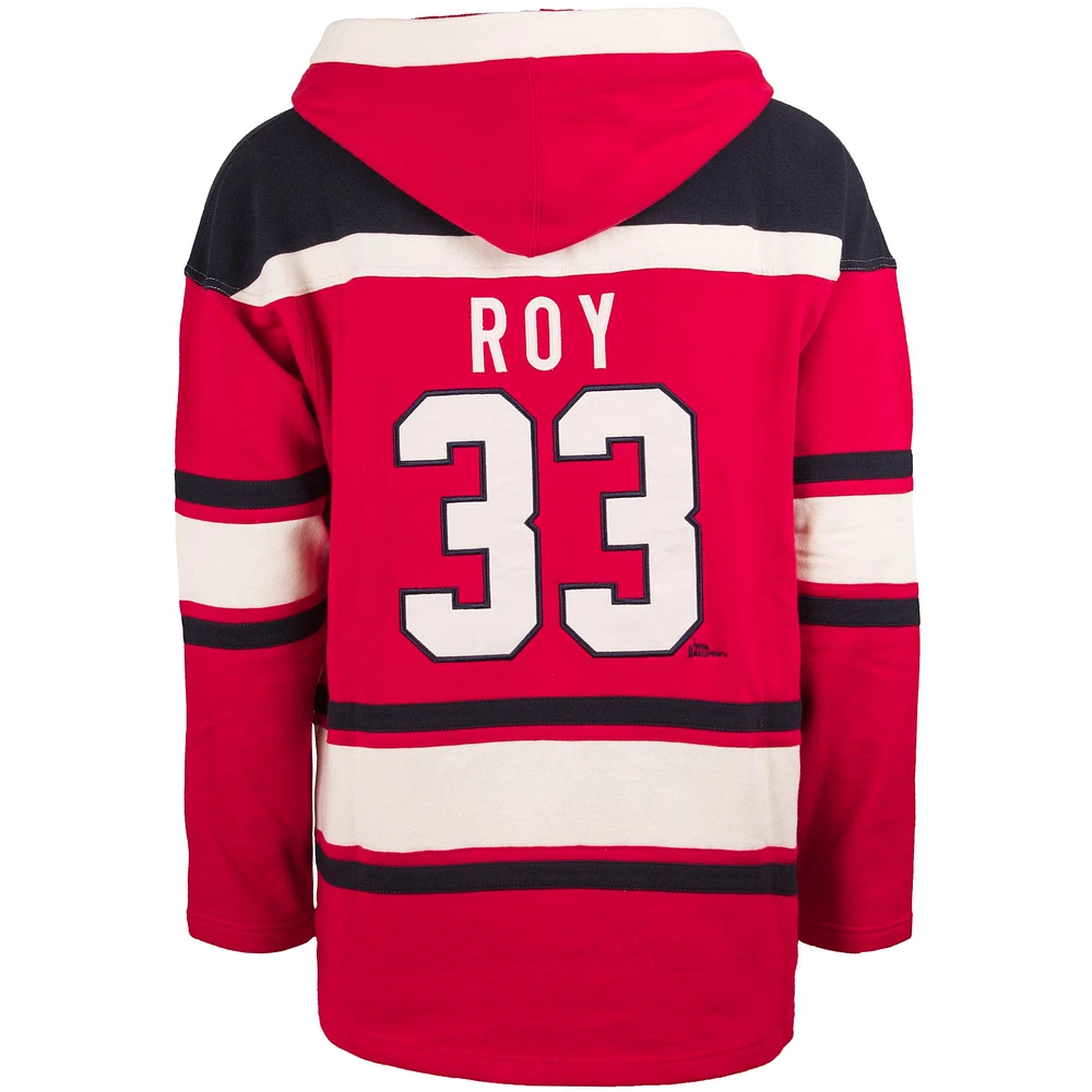 Men's '47 Patrick Roy Red Montreal Canadiens Lacer Player Name & Number Pullover Hoodie