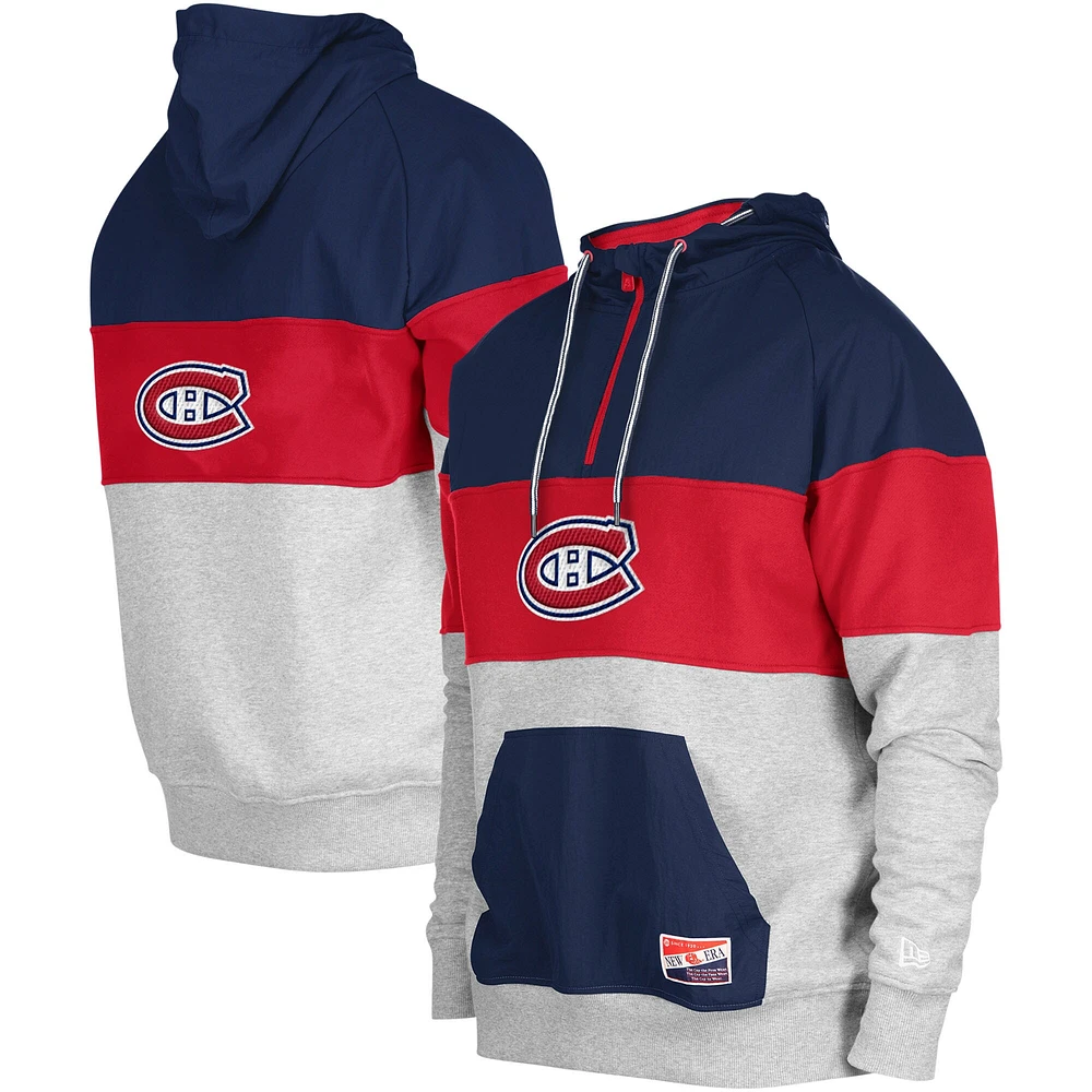 Men's 5th & Ocean by New Era Gray Montreal Canadiens Colorblock Raglan Quarter-Zip Hoodie Jacket