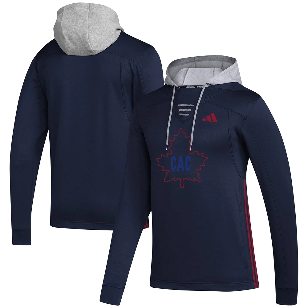 Chandail à capuchon adidas bleu marine pour hommes des Canadiens de Montréal Refresh Skate Lace AEROREADY