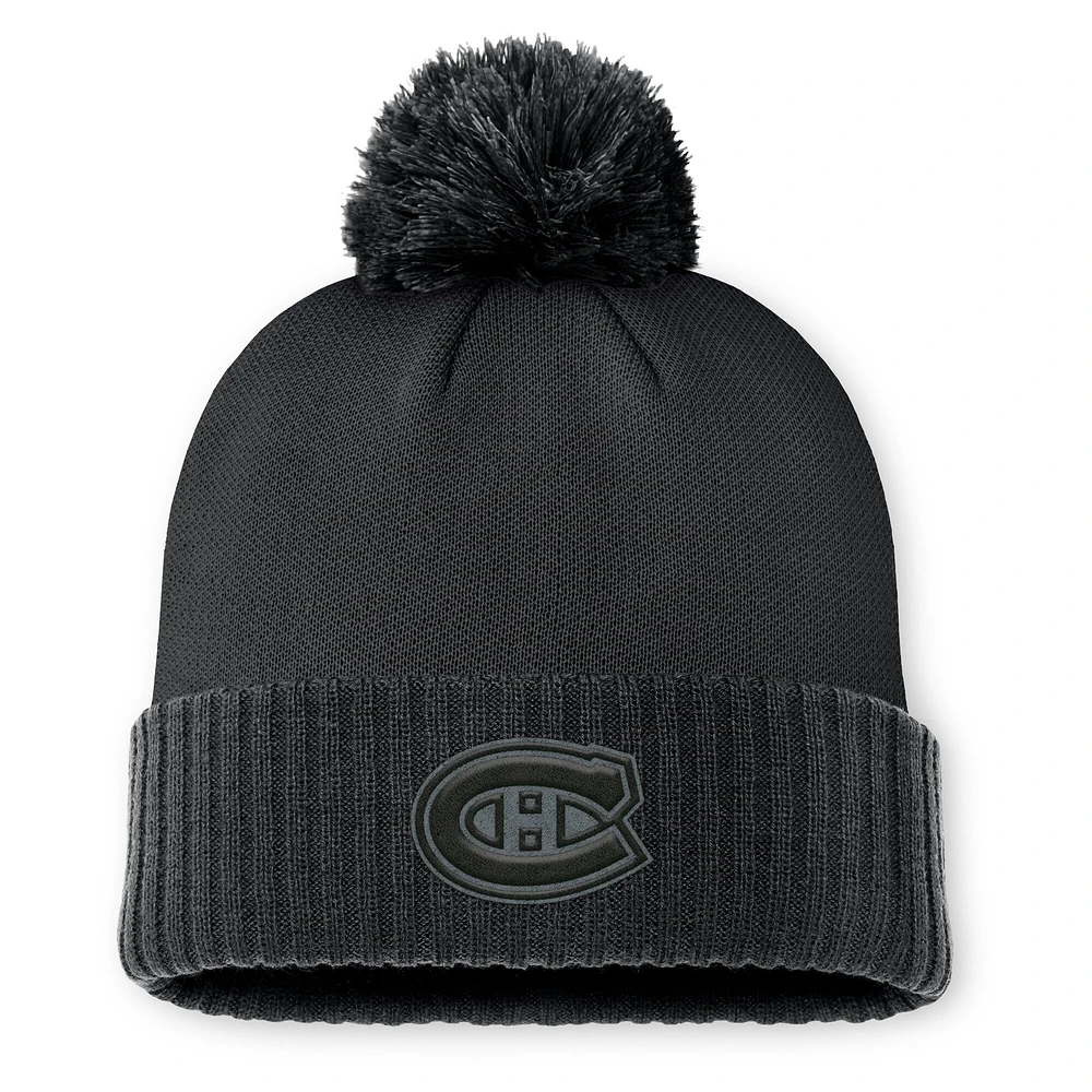 Men's Fanatics Black Montreal Canadiens Authentic Pro Road Cuffed Knit Hat with Pom