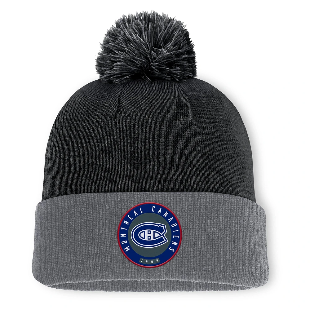 Bonnet en tricot à revers avec pompon Fanatics pour hommes, noir, Canadiens de Montréal