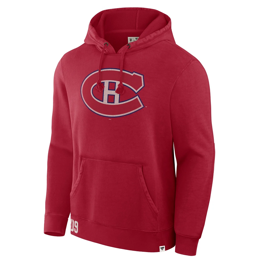 Men's Fanatics Cardinal Montreal Canadiens Decades Collection Tradition Fleece Pullover Hoodie