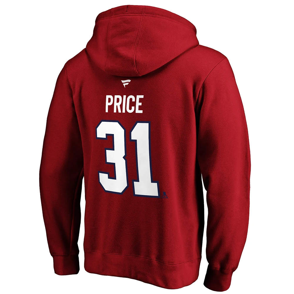 Fanatics pour hommes de marque Carey Price - Rouge Montréal Canadiens Authentic Stack Player Name & Number Chandail à capuchon