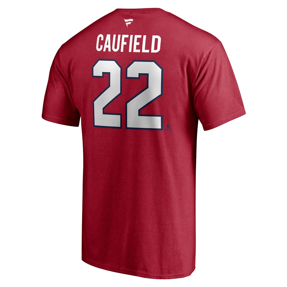 Fanatics pour hommes Cole Caufield Rouge Canadiens de Montréal Authentique Stack Nom et numéro T-shirt