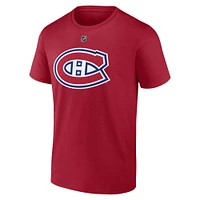 T-shirt rouge authentique avec nom et numéro Stack pour hommes Fanatics Cole Caufield logo des Canadiens de Montréal