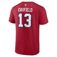 T-shirt rouge authentique avec nom et numéro Stack pour hommes Fanatics Cole Caufield logo des Canadiens de Montréal