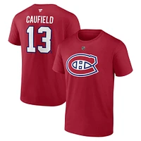 T-shirt rouge authentique avec nom et numéro Stack pour hommes Fanatics Cole Caufield logo des Canadiens de Montréal