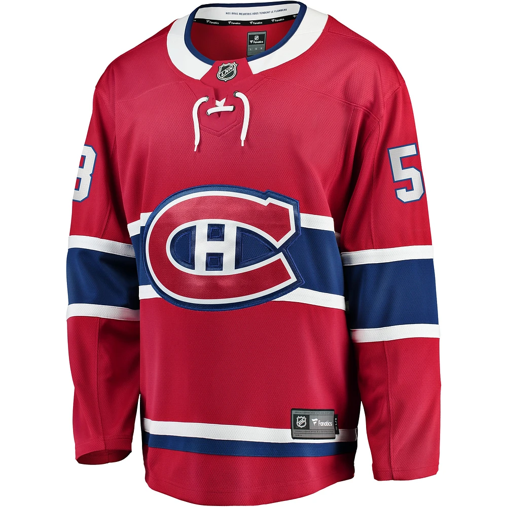 Fanatics pour hommes David Savard rouge échappée à domicile des Canadiens de Montréal - Maillot joueur