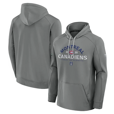 Men's  Fanatics Gray Montreal Canadiens 2025 Stanley Cup Playoffs Authentic Pro Prime Pullover Hoodie