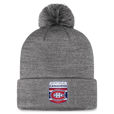 Bonnet en tricot à revers authentique Pro Home Fanatics gris des Canadiens de Montréal pour hommes avec pompon