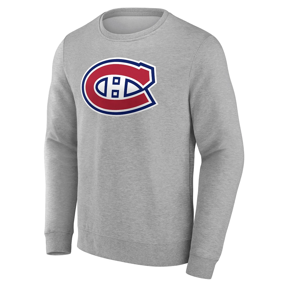 Men's Fanatics Heather Gray Montreal Canadiens Primary Logo Pullover - Sweatshirt