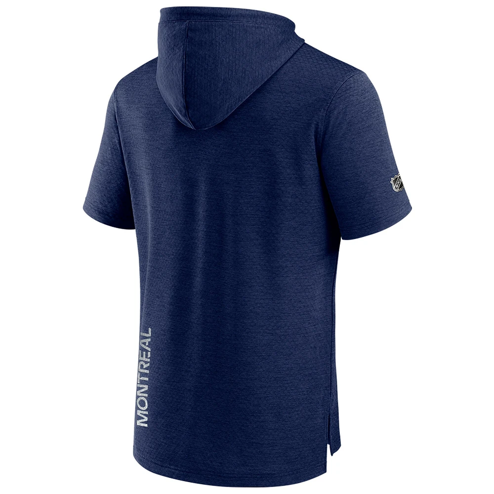 Sweat à capuche manches courtes Authentic Pro des Canadiens de Montréal pour hommes, bleu marine chiné Fanatics