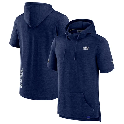 Sweat à capuche manches courtes Authentic Pro des Canadiens de Montréal pour hommes, bleu marine chiné Fanatics