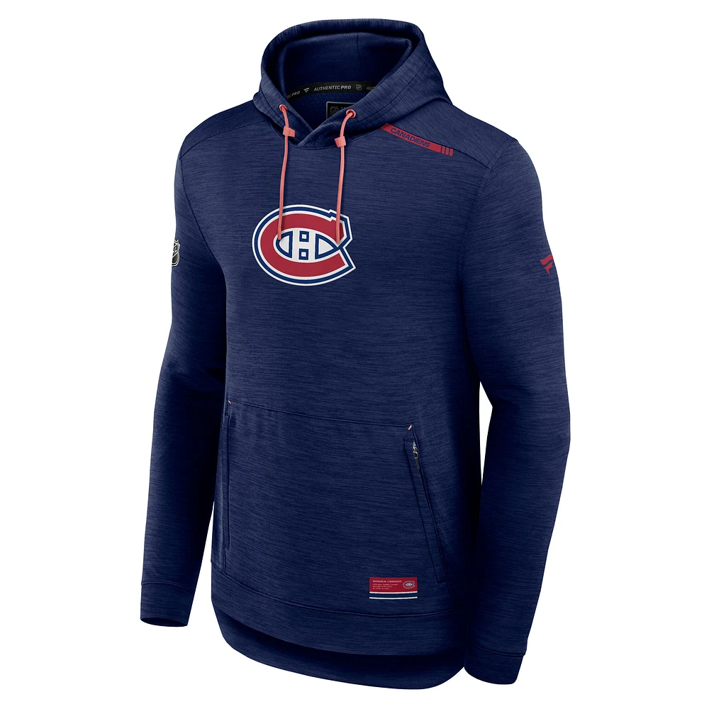 Men's Fanatics Heather Navy Montreal Canadiens Authentic Pro Tech Pullover Hoodie