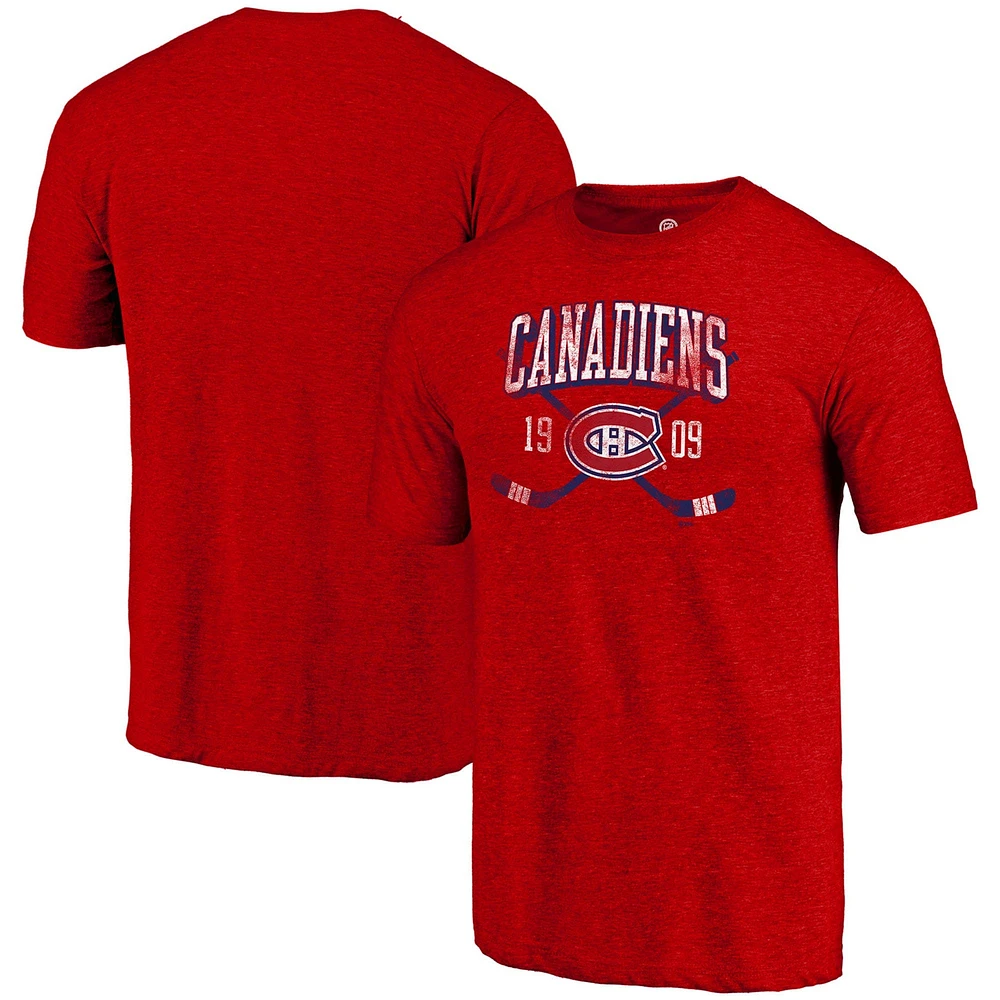 T-shirt Tri-Blend pour hommes Fanatics Branded Heathered Red Montreal Canadiens Line Shift