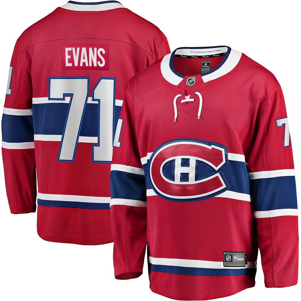 Fanatics pour hommes Jake Evans rouge Maillot de joueur échappé à domicile des Canadiens Montréal