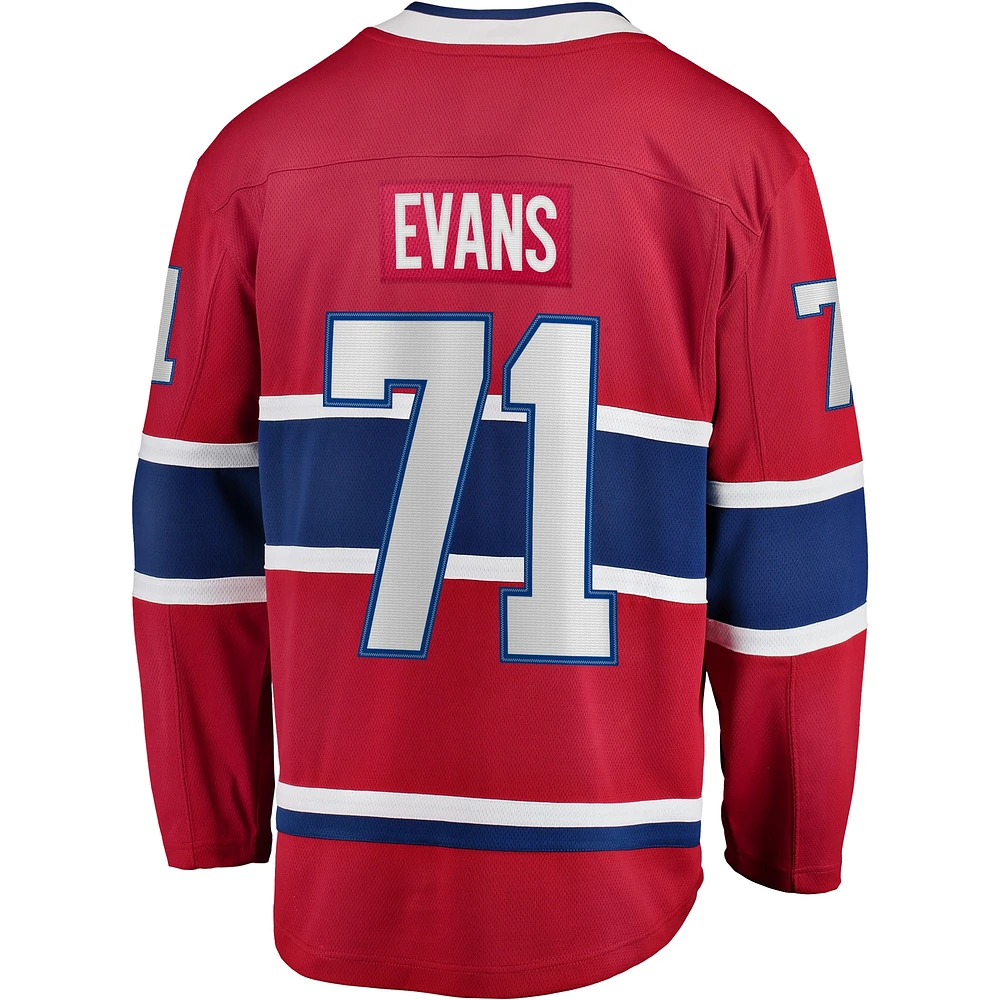 Men's Fanatics Jake Evans Red Montreal Canadiens Home Breakaway Player - Jersey